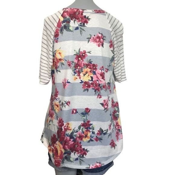 12 pm by Mon Ami Floral Stripes T-Shirt Size large - Picture 2 of 7